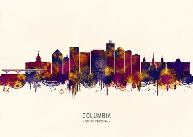 Columbia South Carolina Skyline Watercolor