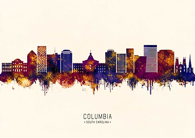Columbia, South Carolina Skyline Watercolor
