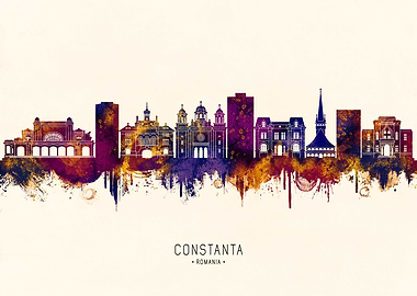 Constanta, Romania Skyline Watercolor