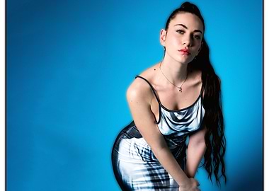 Woman in Dress on Blue Background