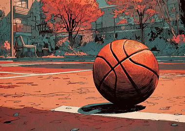 Basketball on Court Digital Art