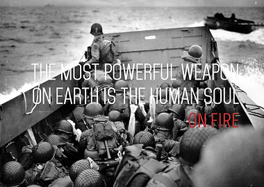 Soldiers Landing Craft with Text Overlay