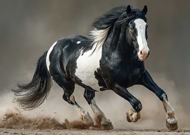 Galloping Pinto Horse in Dust