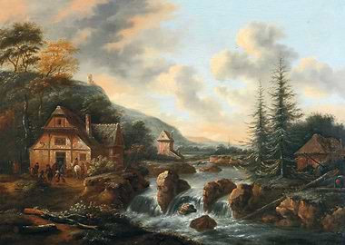 Old Mill Landscape Painting