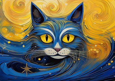 Blue Cat with Yellow Swirls