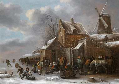 Winter Landscape with Figures and Windmill