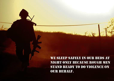 Silhouette of Soldier with Rifle at Sunset