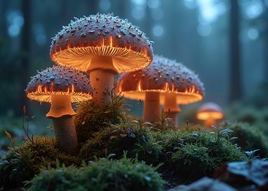 Glowing Mushrooms in a Misty Forest