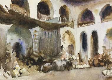 Watercolor Painting of a Middle Eastern Market