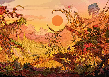 Fantasy Landscape with Figures and Ornate Structures