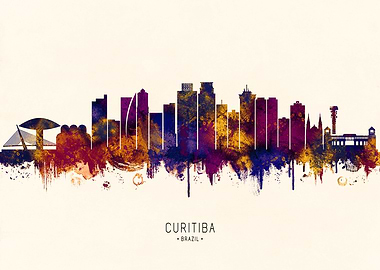 Curitiba Brazil Skyline Watercolor