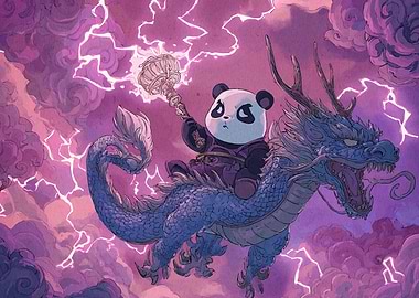 Panda Riding Dragon with Hammer