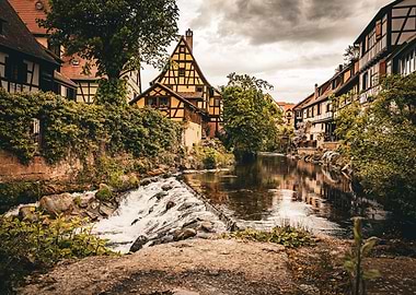 Idyllic European Village River Scene