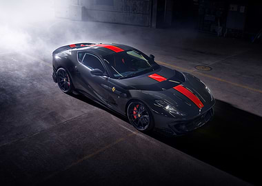 Sleek Gray Ferrari with Red Stripes