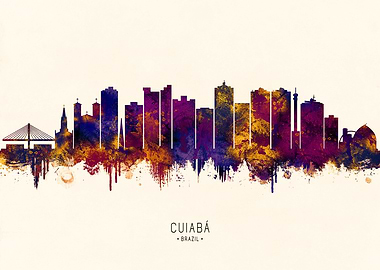 Cuiabá Brazil Skyline Watercolor