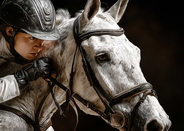Equestrian Rider and White Horse Portrait