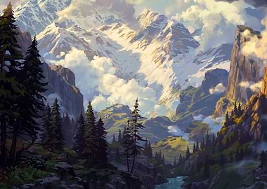 Majestic Mountain Landscape Painting