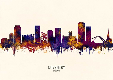 Coventry England Skyline Watercolor Silhouette