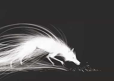Contemporary White Wolf on Black Background