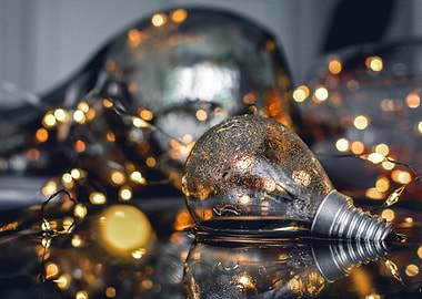 Lightbulb and String Lights Still Life
