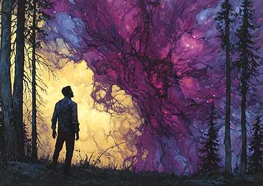 Man Gazing at Cosmic Sky Painting