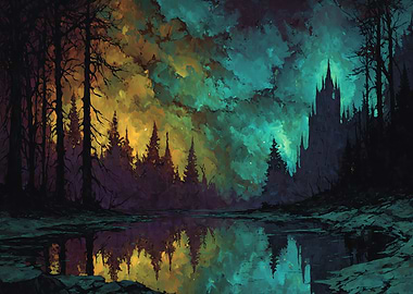 Dark Forest Landscape with Castle