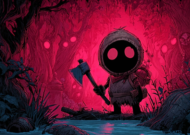 Hooded Figure with Axe in Forest