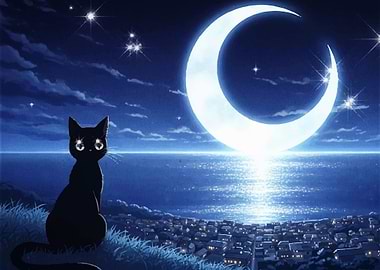 Black Cat and Crescent Moon