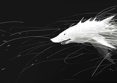 Abstract White Wolf on Black Background