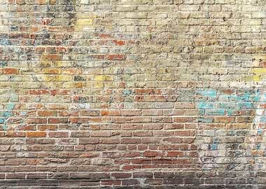 Distressed Brick Wall with Paint Splatters