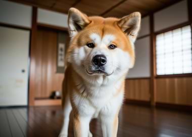 Akita Inu dog portrait indoors