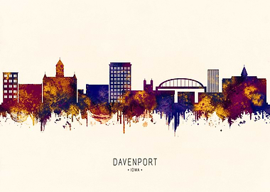 Davenport Iowa Skyline Watercolor