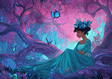 Enchanted Forest Woman with Butterflies
