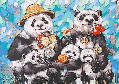 Panda Family Portrait with Lollipops