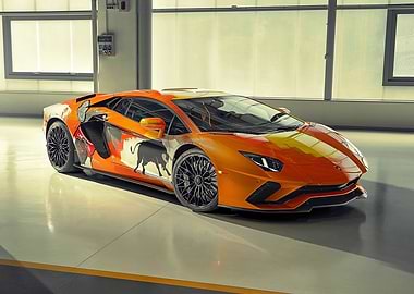 Orange Lamborghini Aventador with Bull Design