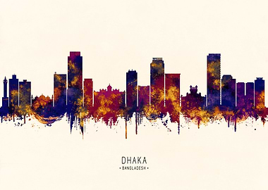 Dhaka Bangladesh Skyline Watercolor Silhouette