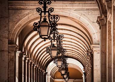 Arched Colonnade with Ornate Lanterns
