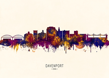 Davenport Iowa Skyline Watercolor Art