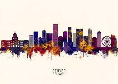 Denver Colorado Skyline Watercolor Art