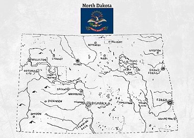 Hand Drawn Map of North Dakota