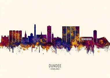 Dundee Scotland Skyline Watercolor Art