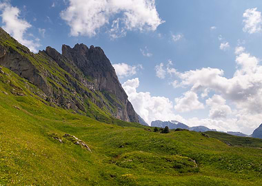 Green Mountain Landscape with Cloudy Sky