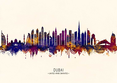 Dubai Skyline Watercolor Art