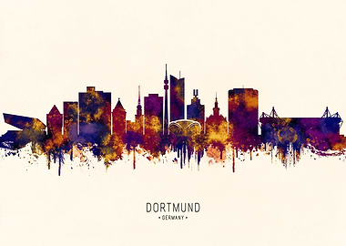 Dortmund Germany Skyline Watercolor