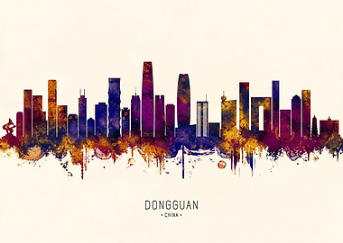 Dongguan China Skyline Watercolor Art