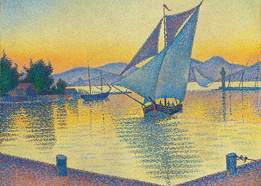 Sailboats at Sunset Pointillism Painting, paul signac art