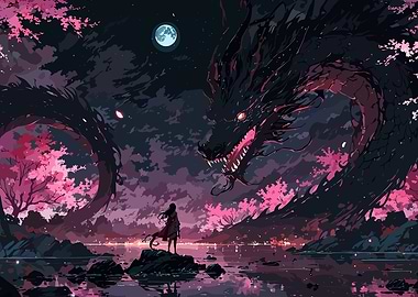 Dragon and Girl by the Lake