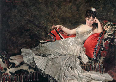 Elegant Woman Reclining on Couch Painting