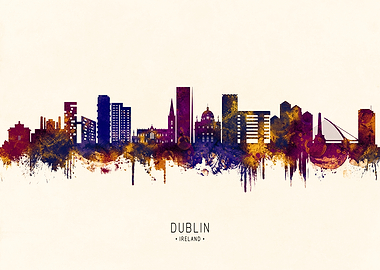 Dublin Ireland Skyline Watercolor