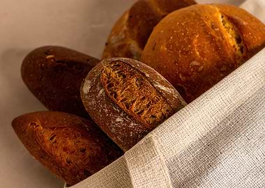 Artisan Breads in Linen Bag